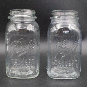 Vintage Ball Perfect Mason Jars Ribbed Square Quart Canning Jars Lot of 2